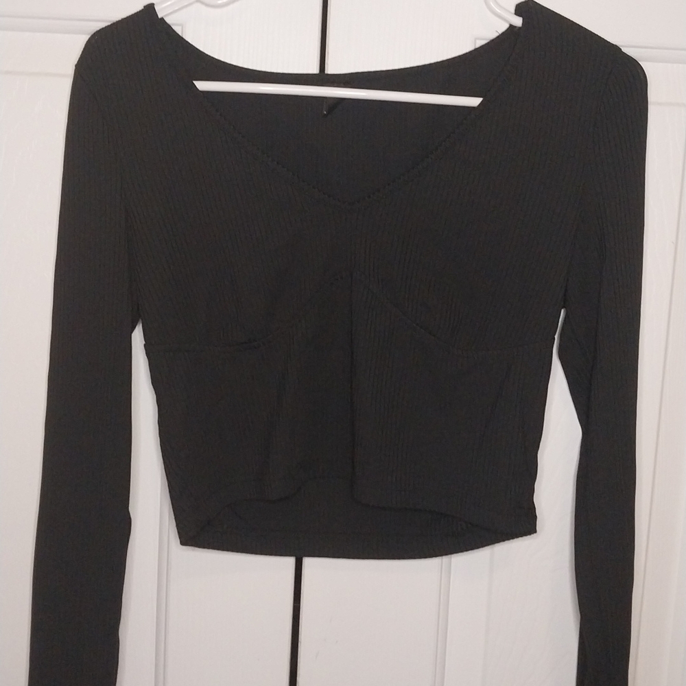 SHEIN Black Ribbed Long Sleeve Blouse